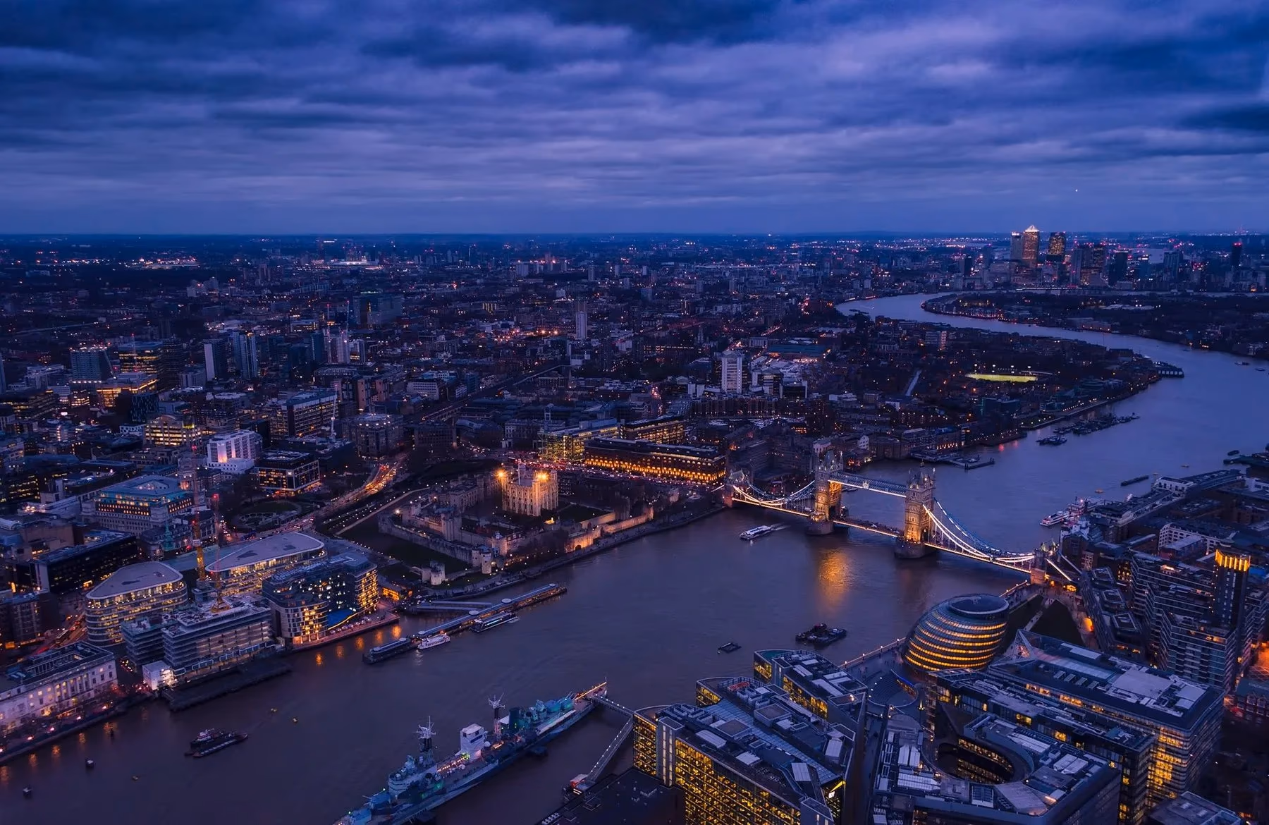 The River Thames and central London at dusk