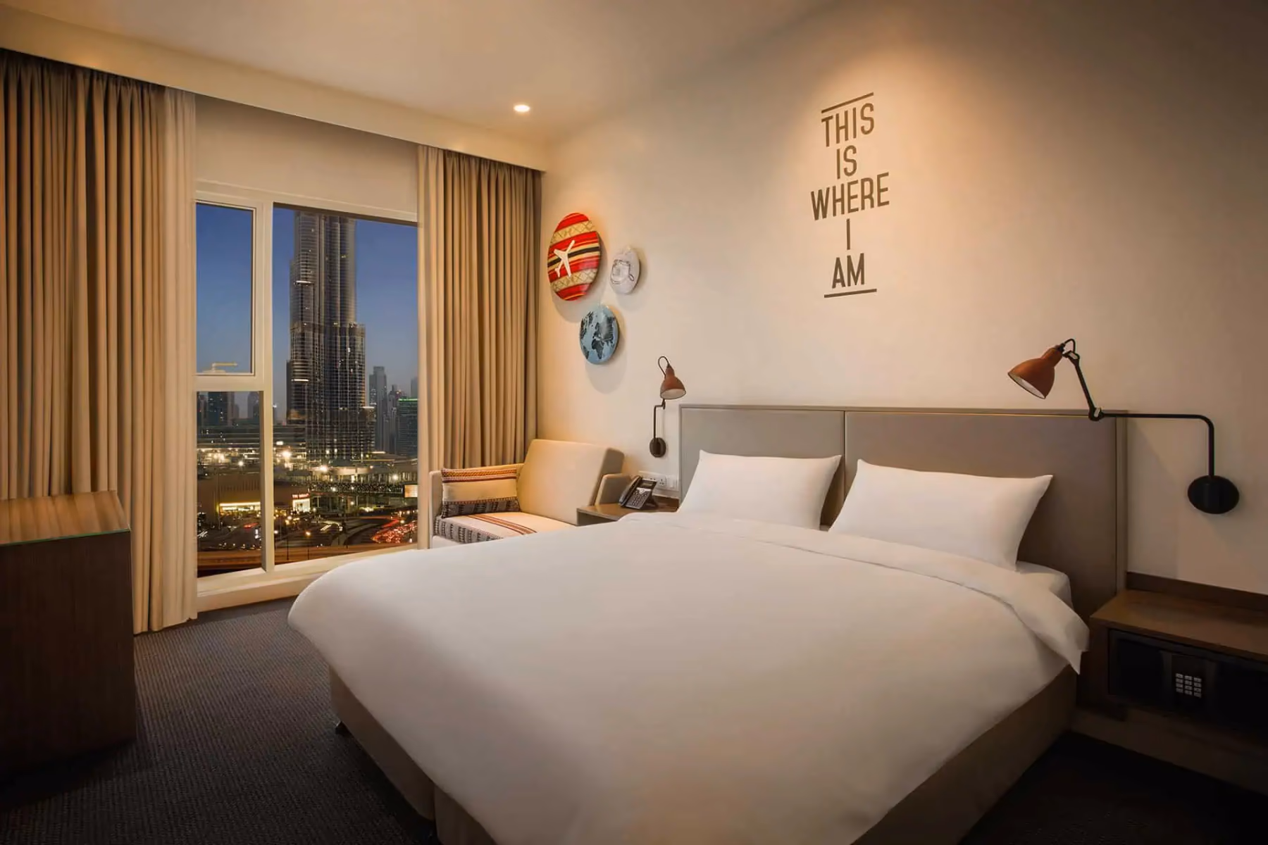 Rover Room with Burj Khalifa view at night