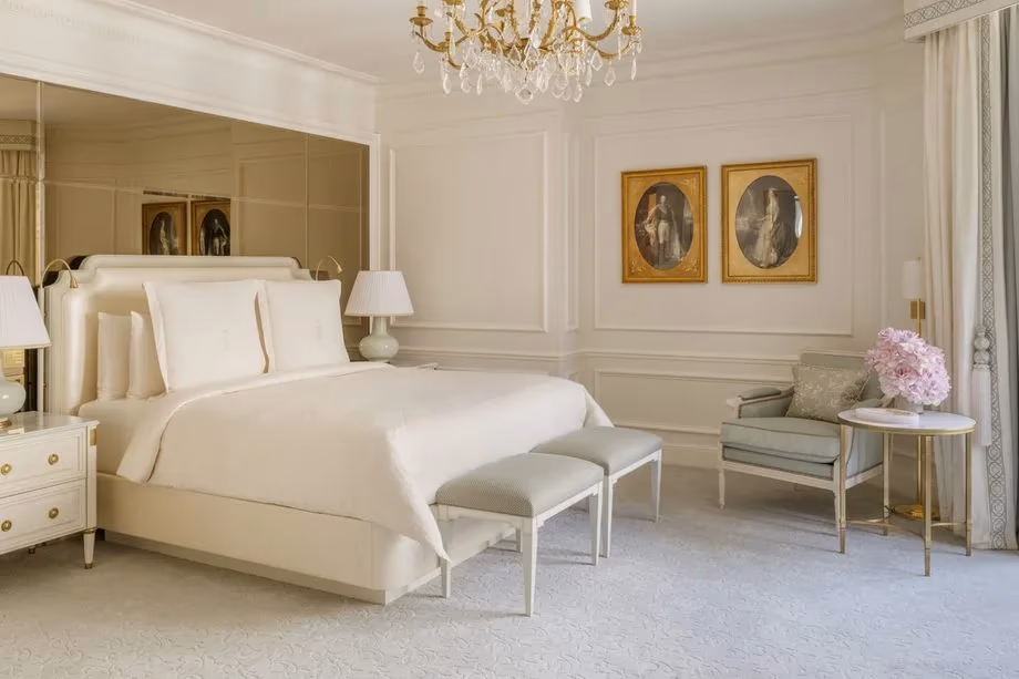 Elegant classic hotel room with a chandelier